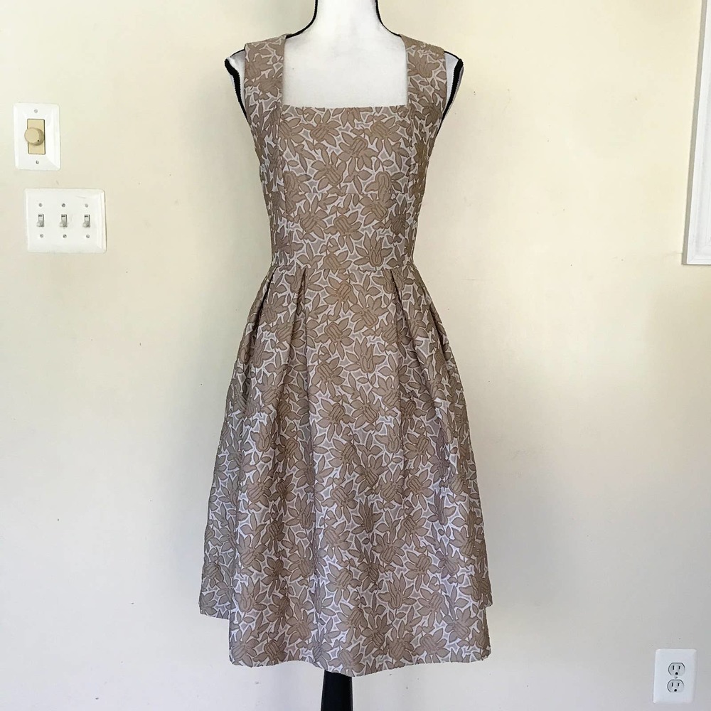 Marella by MaxMara Floral Brocade Brown Sleeveless Pleated Dress Women's Size 6